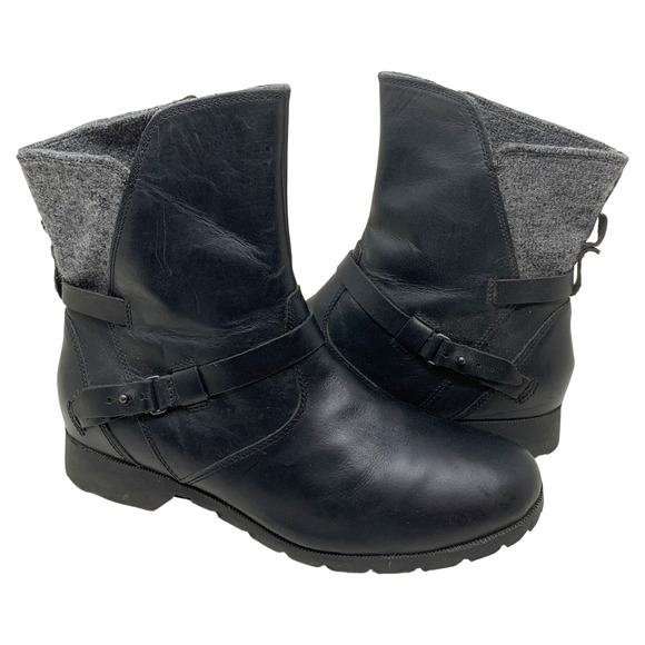 Teva De La Vina Boots Black Waterproof Leather Gray Wool Women's Sz 10 1005514 - Picture 2 of 10